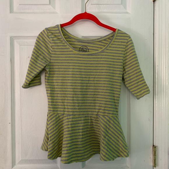 Grey and Neon Yellow Peplum Top - Picture 1 of 6